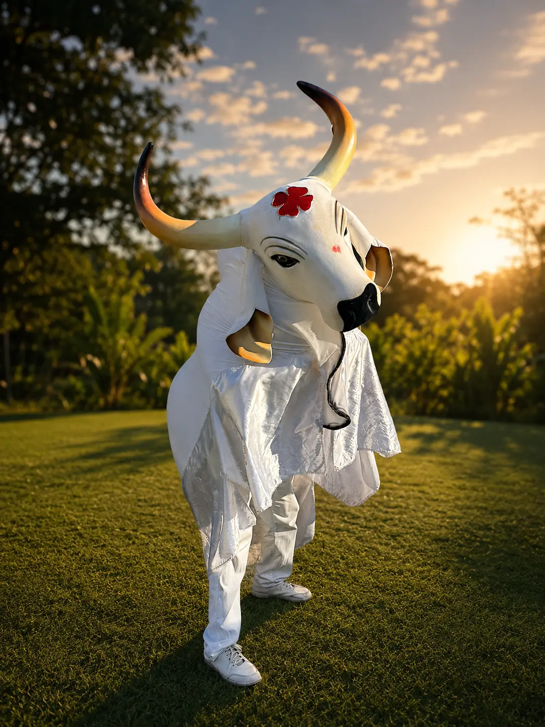 Brincante do Boi Bumbá no pôr do sol